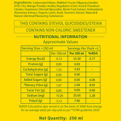 CHINI KUM Mango POP (Zero Sugar, Prebiotic Fibre) - Pack of 8(250ml)