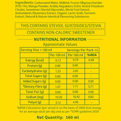 CHINI KUM-Sharbat, Lemon & Mango POP (Zero Sugar, Prebiotic Fibre)-Pack of 6
