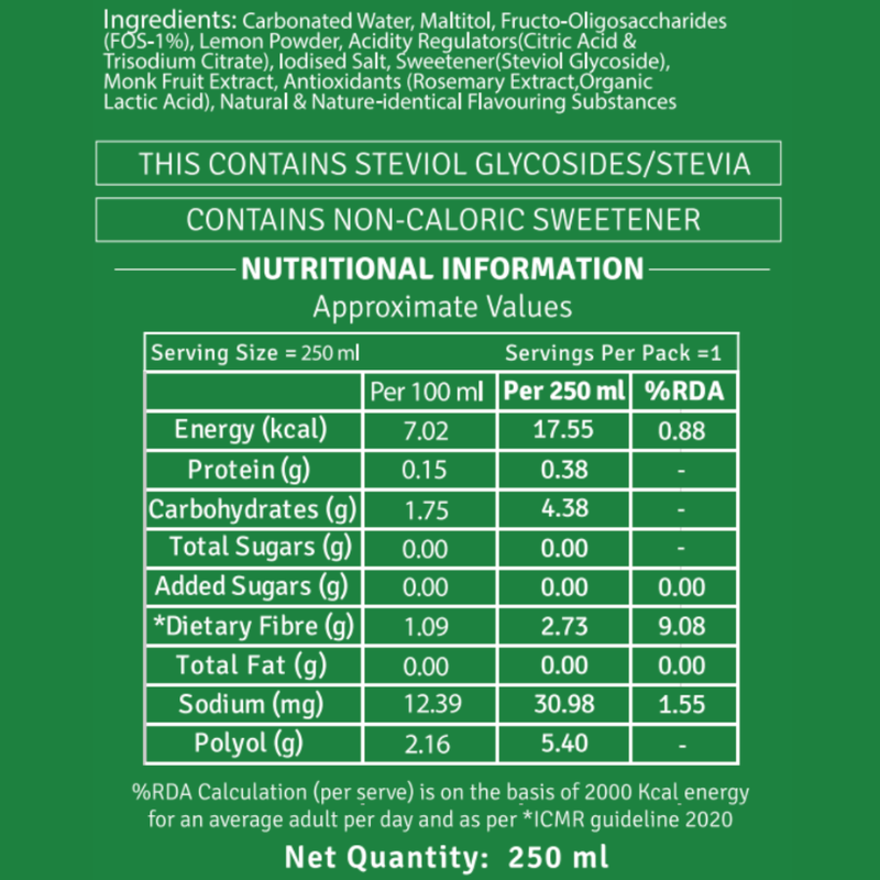 CHINI KUM Lemon POP (Zero Added Sugar, Prebiotic Fibre) - Pack of 8(250ml)