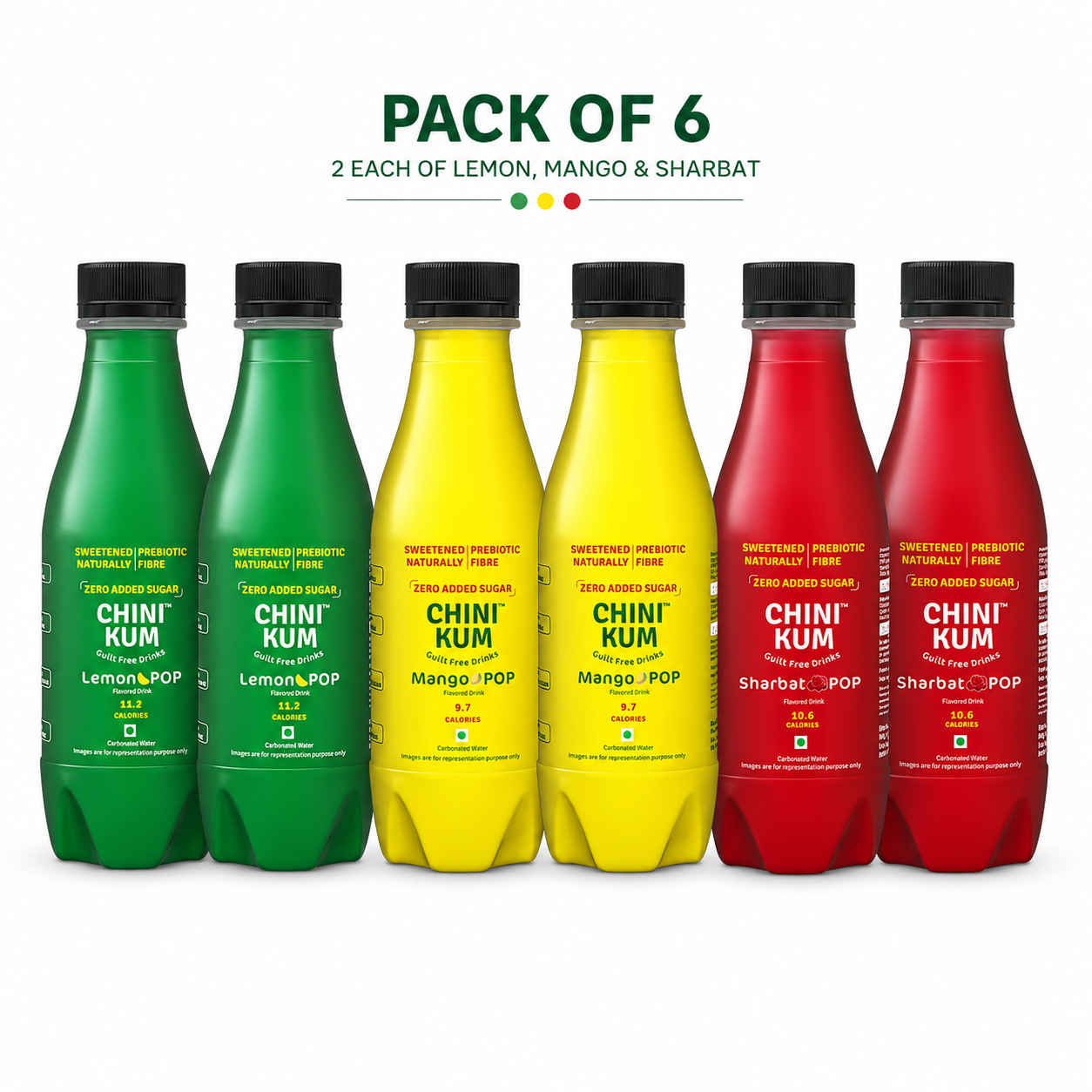 CHINI KUM-Sharbat, Lemon & Mango POP (Zero Sugar, Prebiotic Fibre)-Pack of 6
