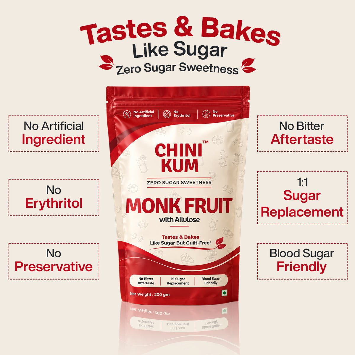 Zero Sugar Monk Fruit Sweetener | Sugar Replacement | No Erythritol (200gm) | Free Shipping